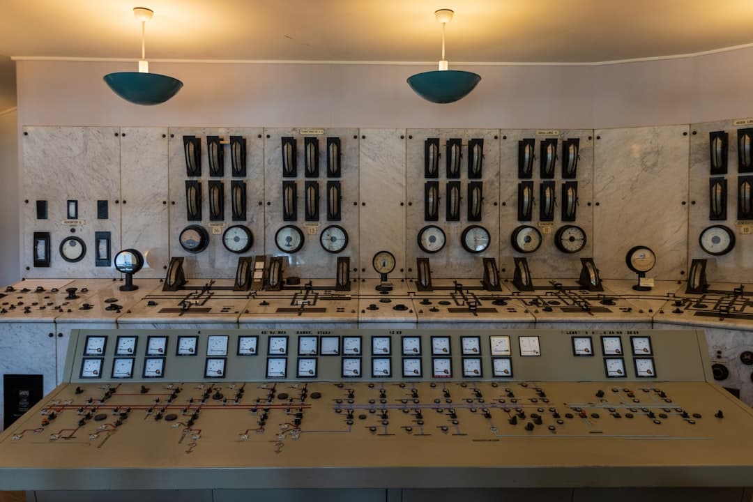 Industrial control room with distributed control system monitors