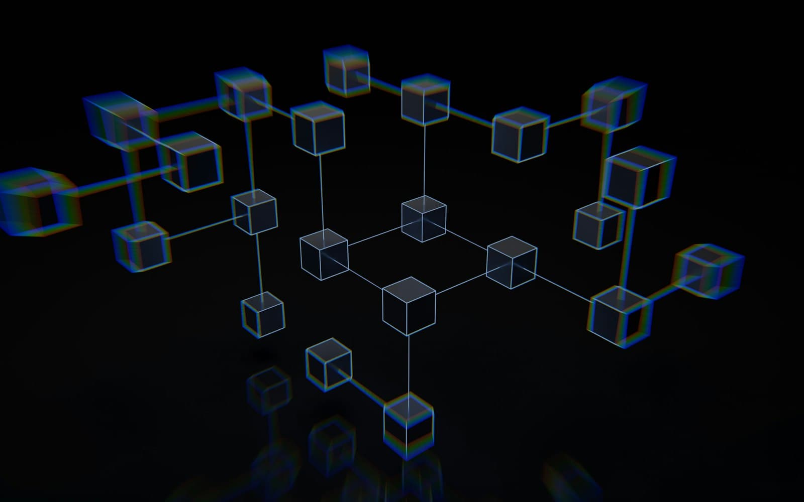 Network topology diagram of connected nodes on a dark background