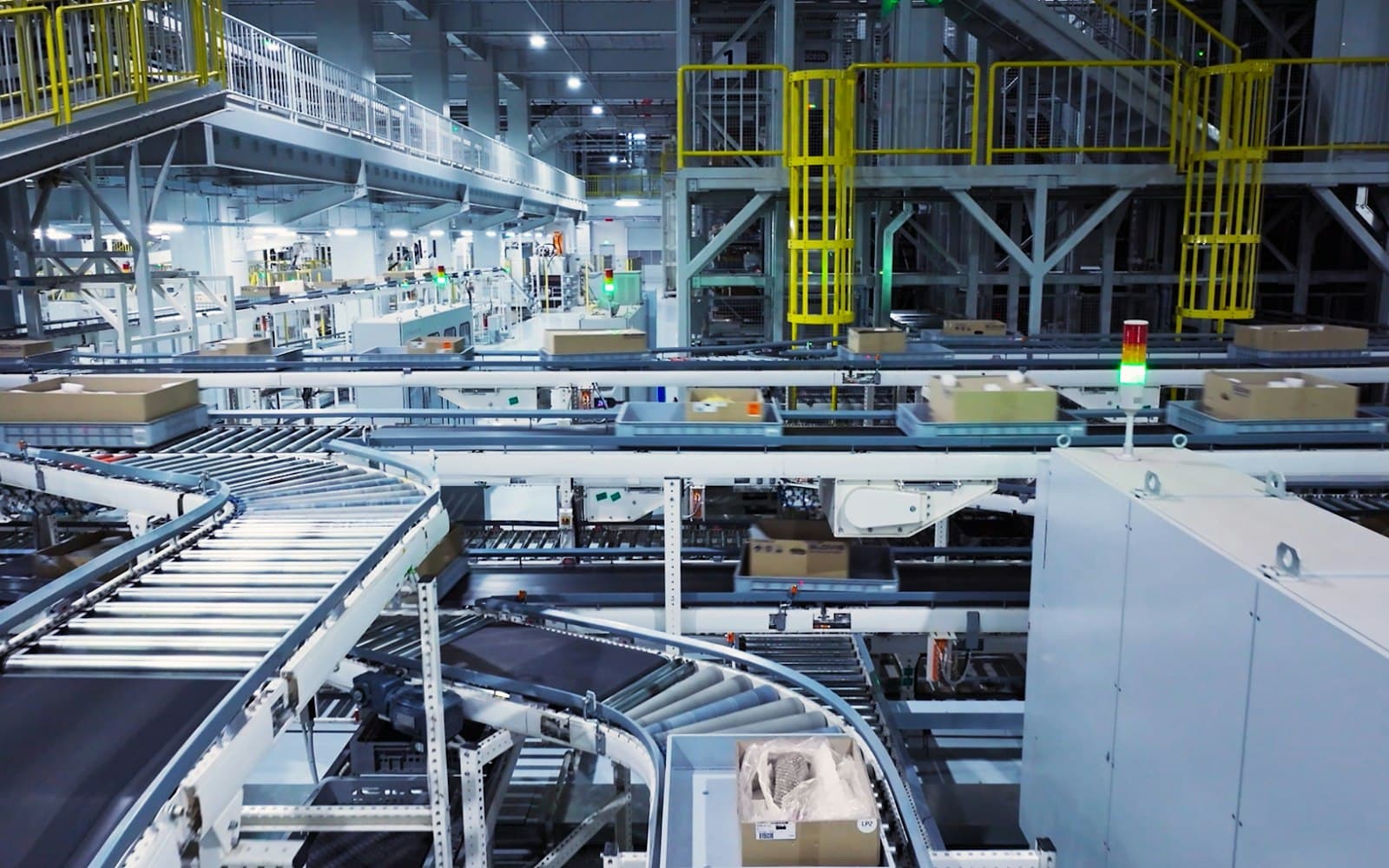Automated conveyor production line inside a modern factory