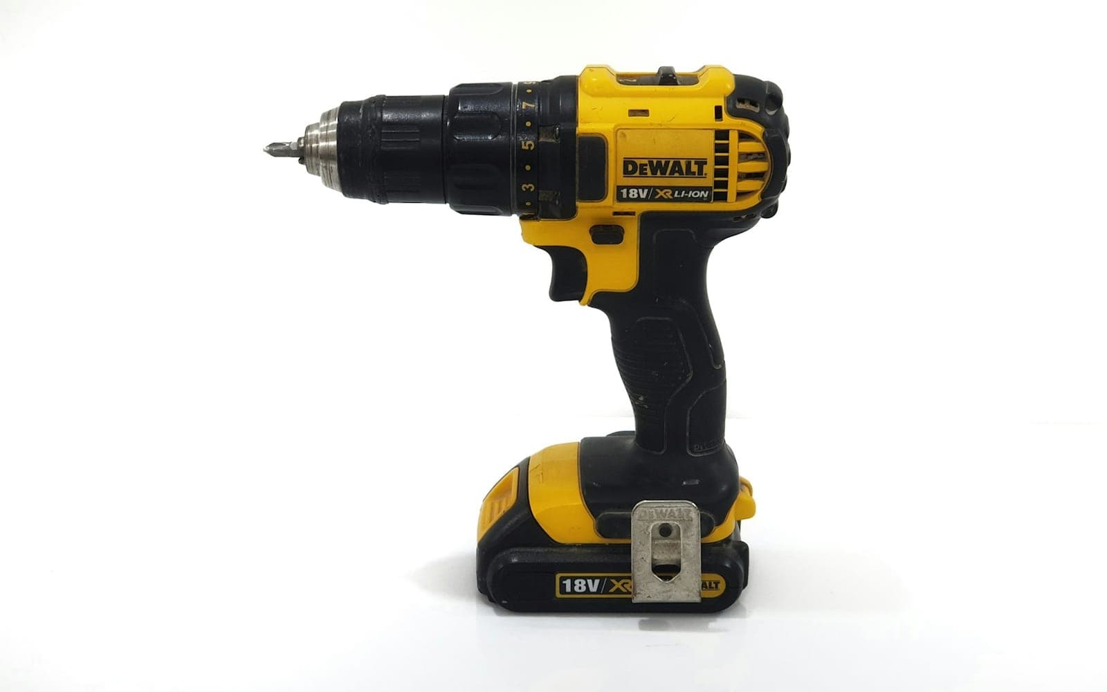 Yellow cordless construction drill representing site measurement and take-off tools