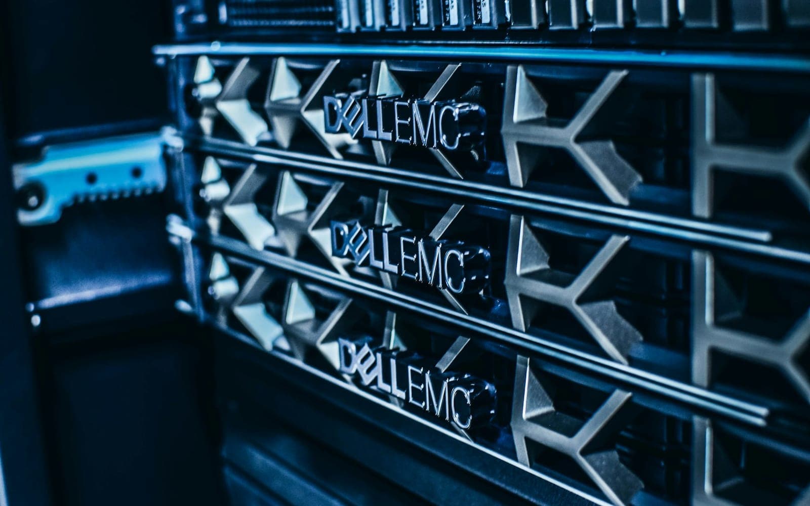 Database server racks with status lights