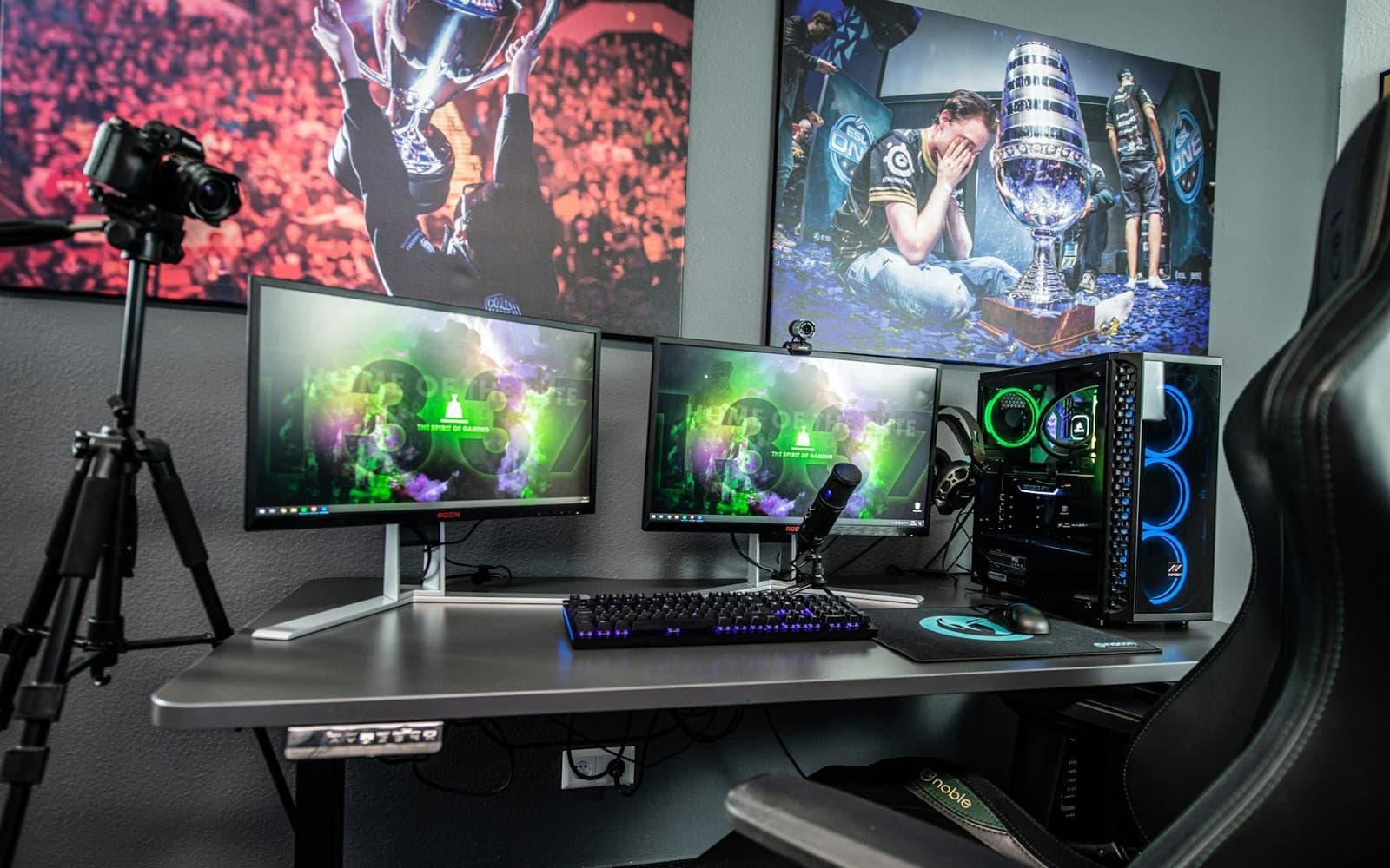 Creator studio with camera, lights, and microphone setup